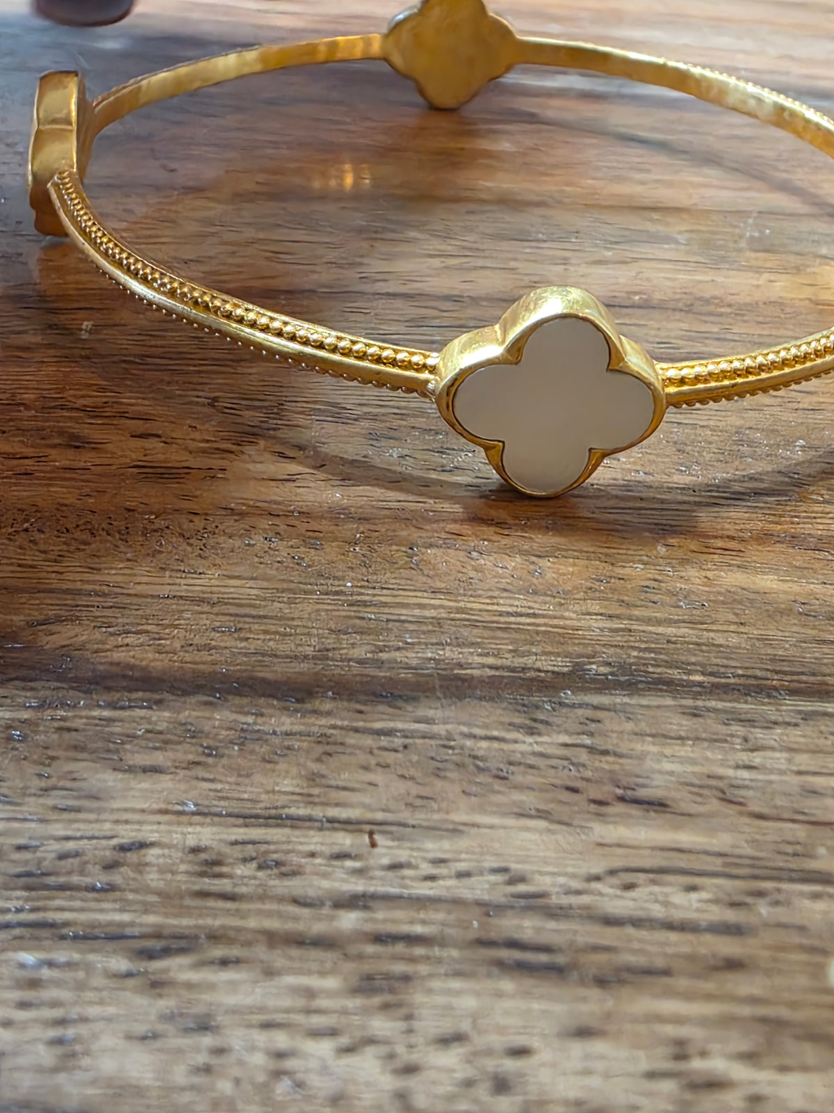 Julie Vos Chloe Bangle Mother of Pearl 24k Gold Plated Clover Bracelet