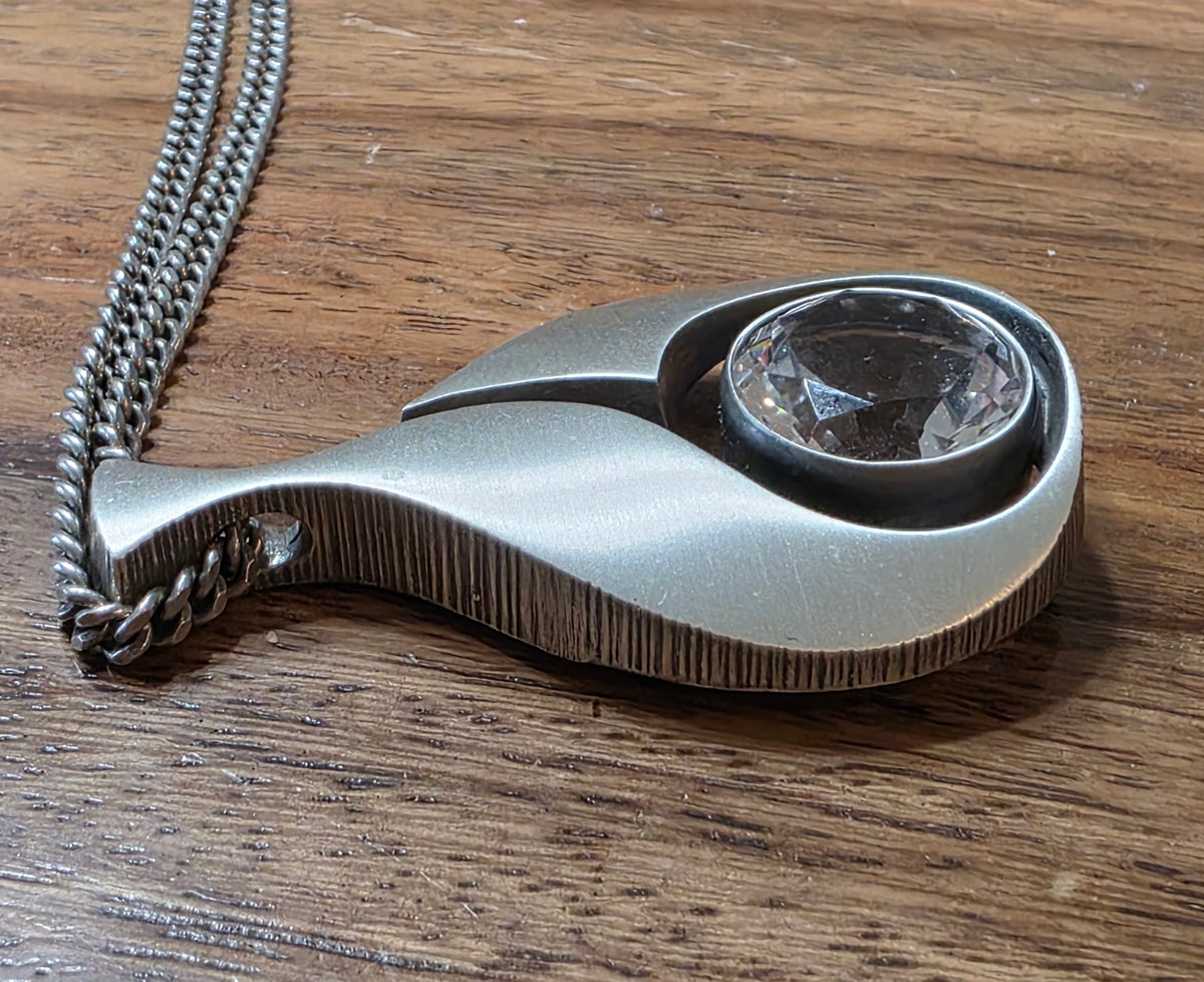 Karl Laine for Finnfeelings Modernist Sterling Silver & Rock Crystal Necklace
