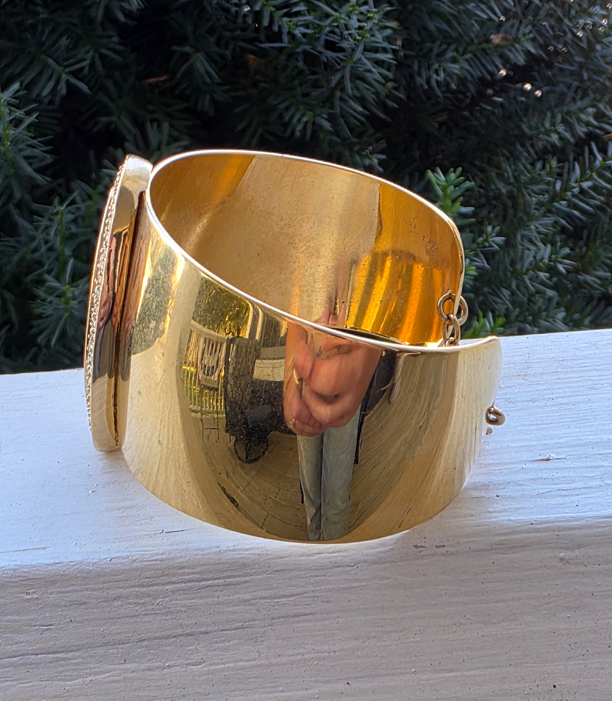 Vintage NAPIER Gold Tone Wide Cuff Bracelet Oval Rhinestone Statement Signed