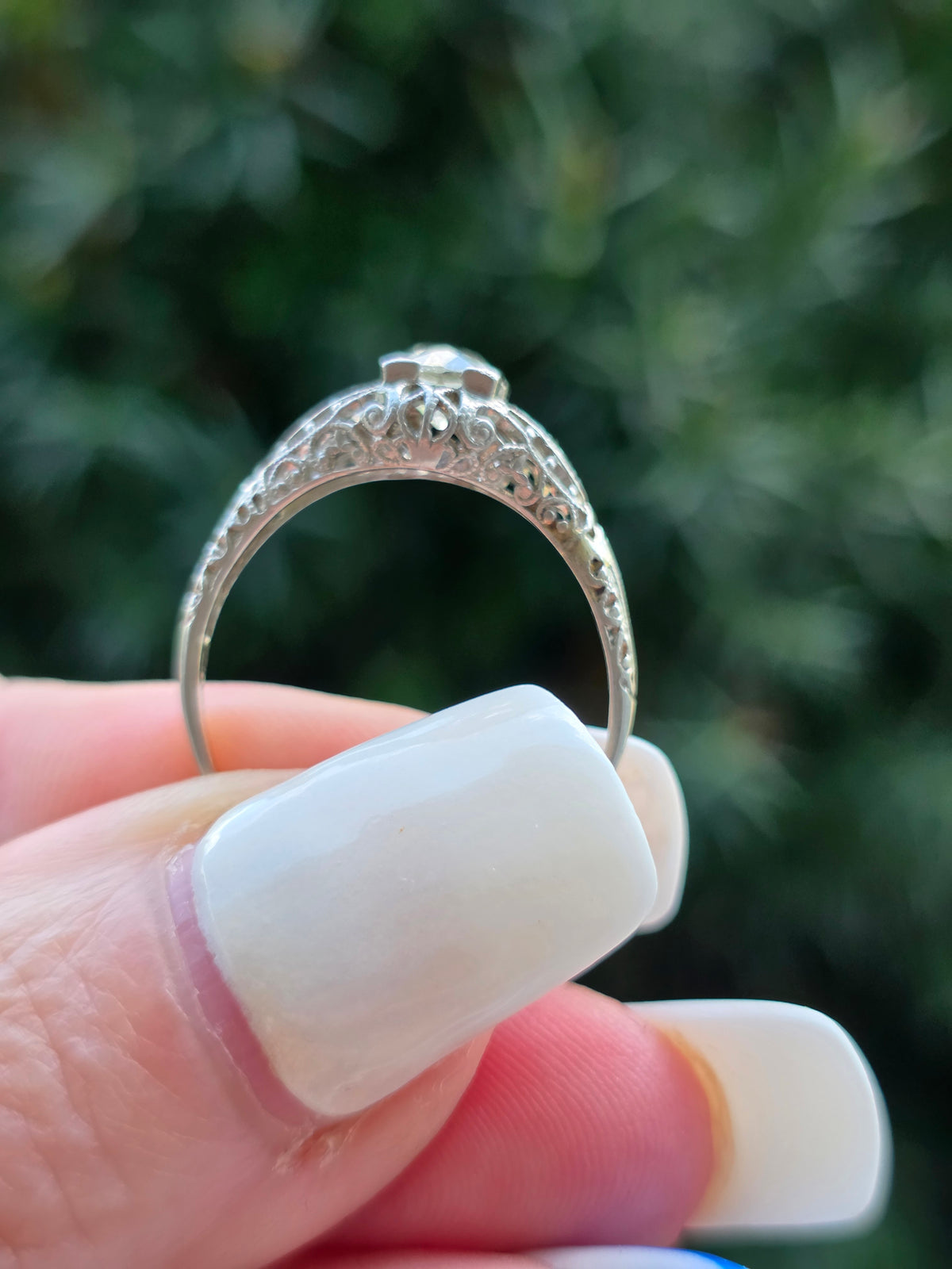 Art Deco Platinum Diamond Filigree Ring, .76ctw