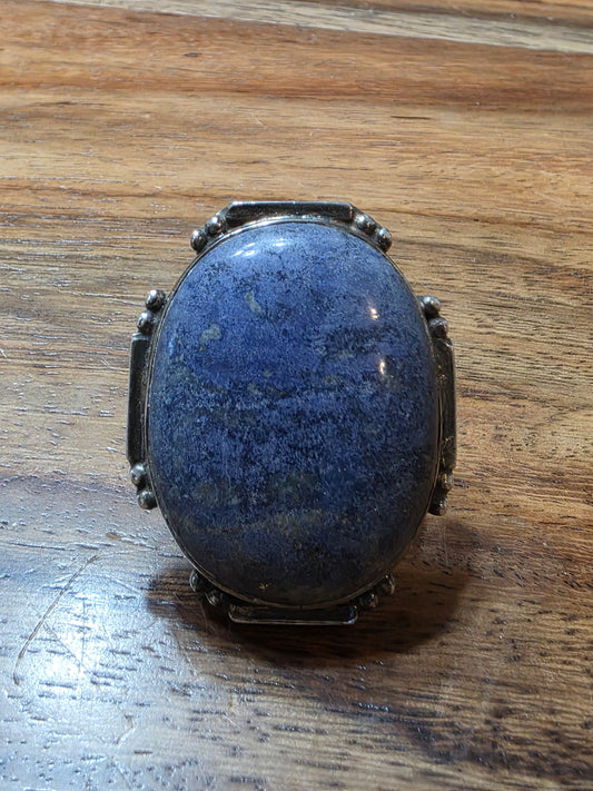 Vintage 925 Sterling Silver Oval Cabochon Blue Sodalite Statement Ring, MCM