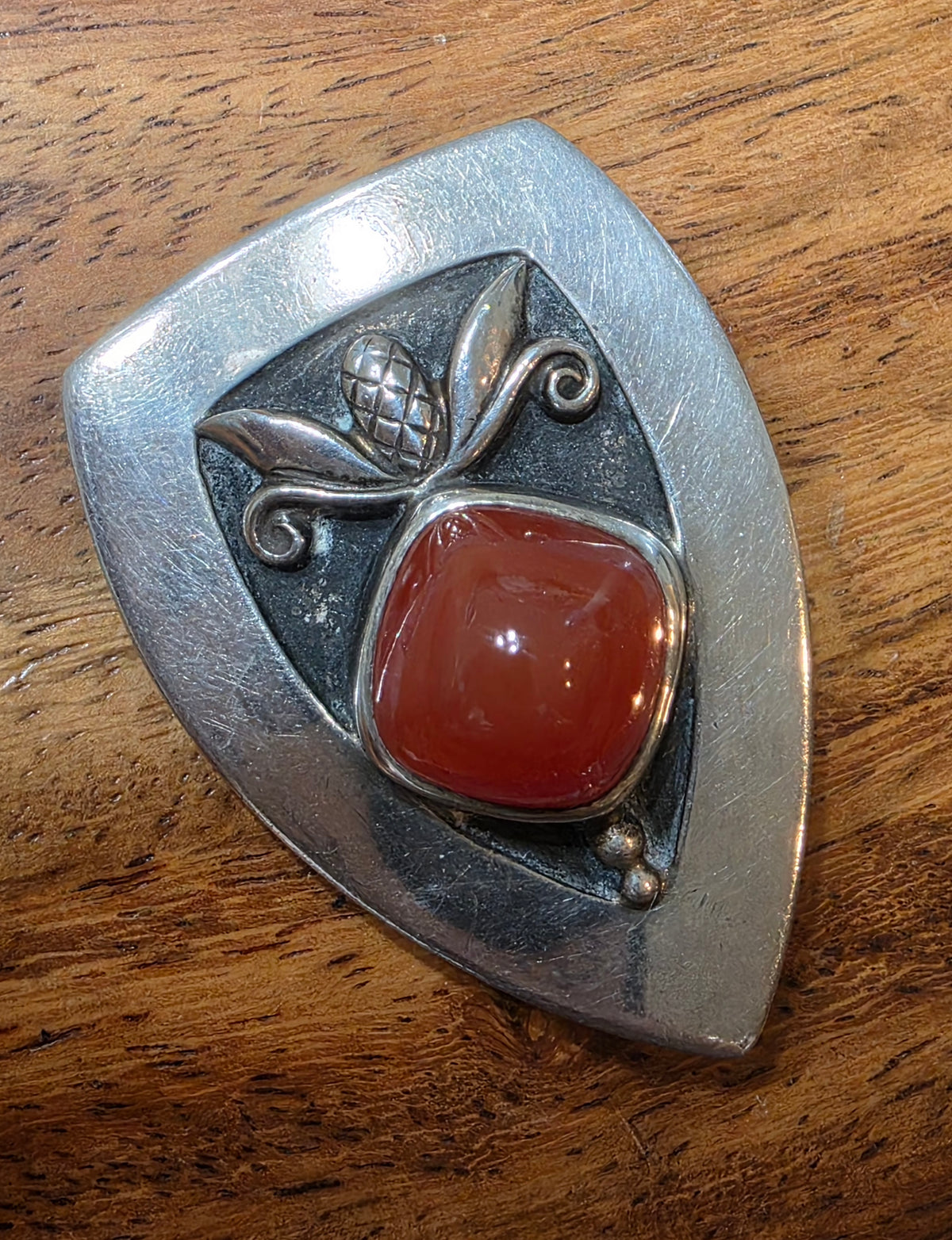 Vtg Georg Jensen USA Sterling 925 Carnelian Pinecone Shield Brooch Pin #480 1940