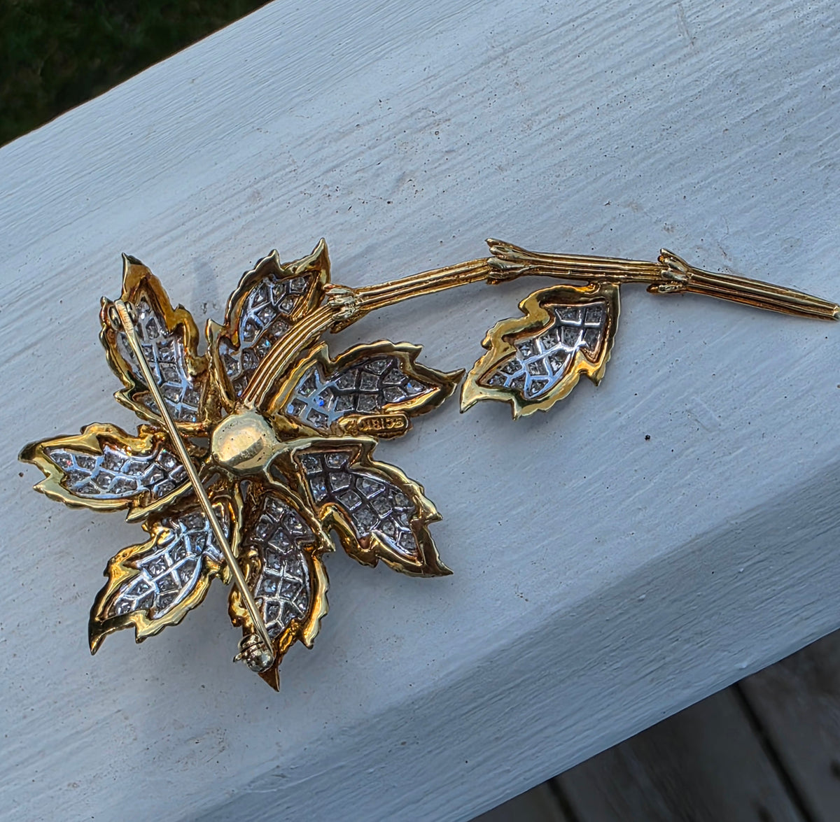 Vintage 1950s 18k Gold & Diamond Articulated Poinsettia Brooch