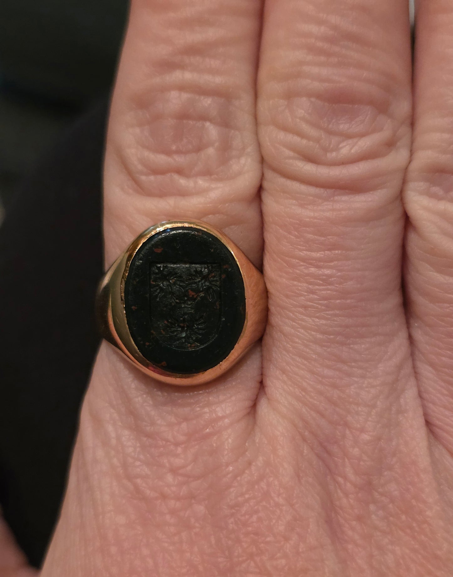 Antique 14k Carved Bloodstone Signet Ring