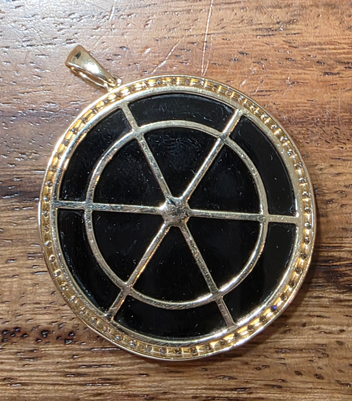 14k Yellow Gold Diamond & Black Onyx Compass Pendant