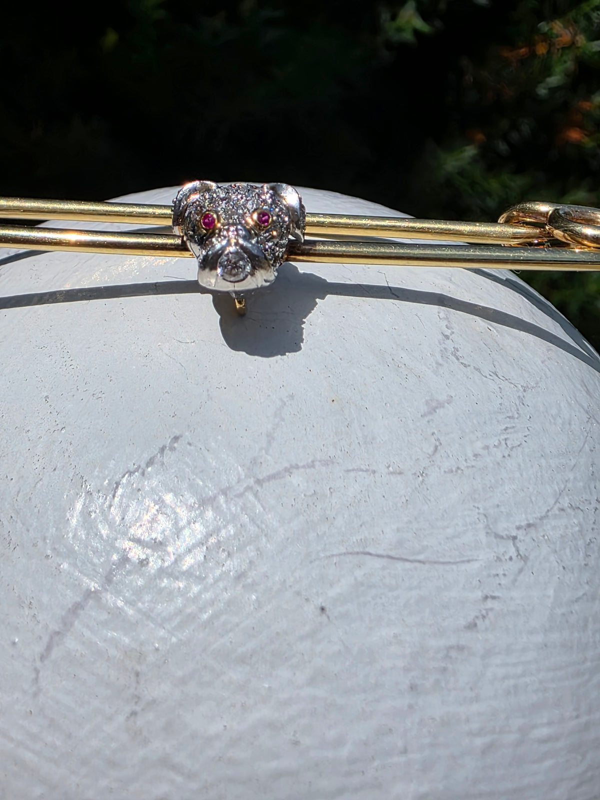 Edwardian 14k & Platinum Diamond Bulldog Safety Bar Pin
