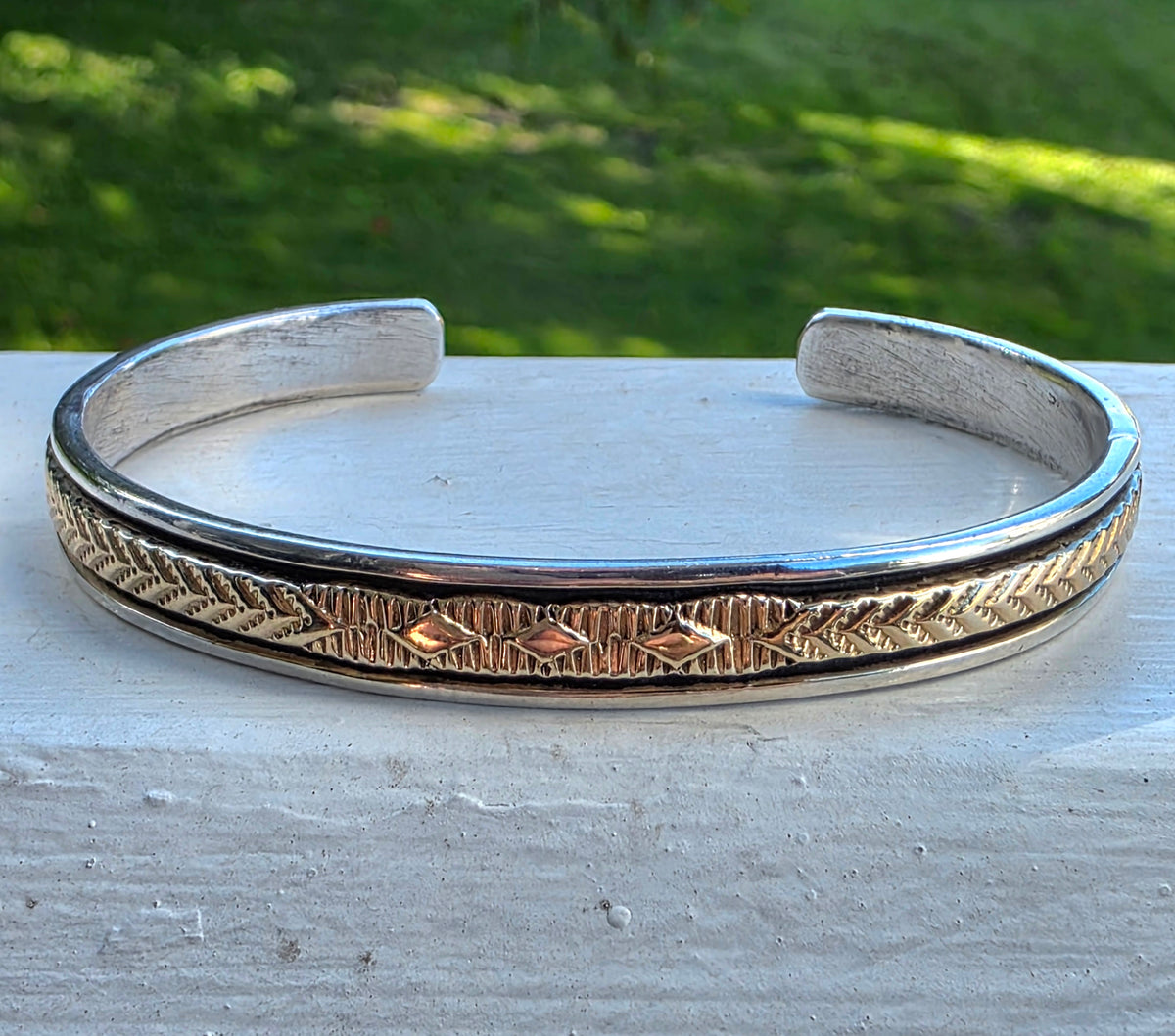 Bruce Morgan Navajo 14K Gold & Sterling Silver Hand-Stamped Cuff Bracelet (18g)