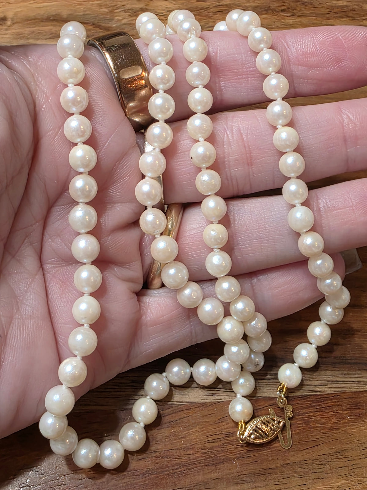 Vintage 14K Yellow Gold 6mm Cultured Pearl Matinee Necklace (22")