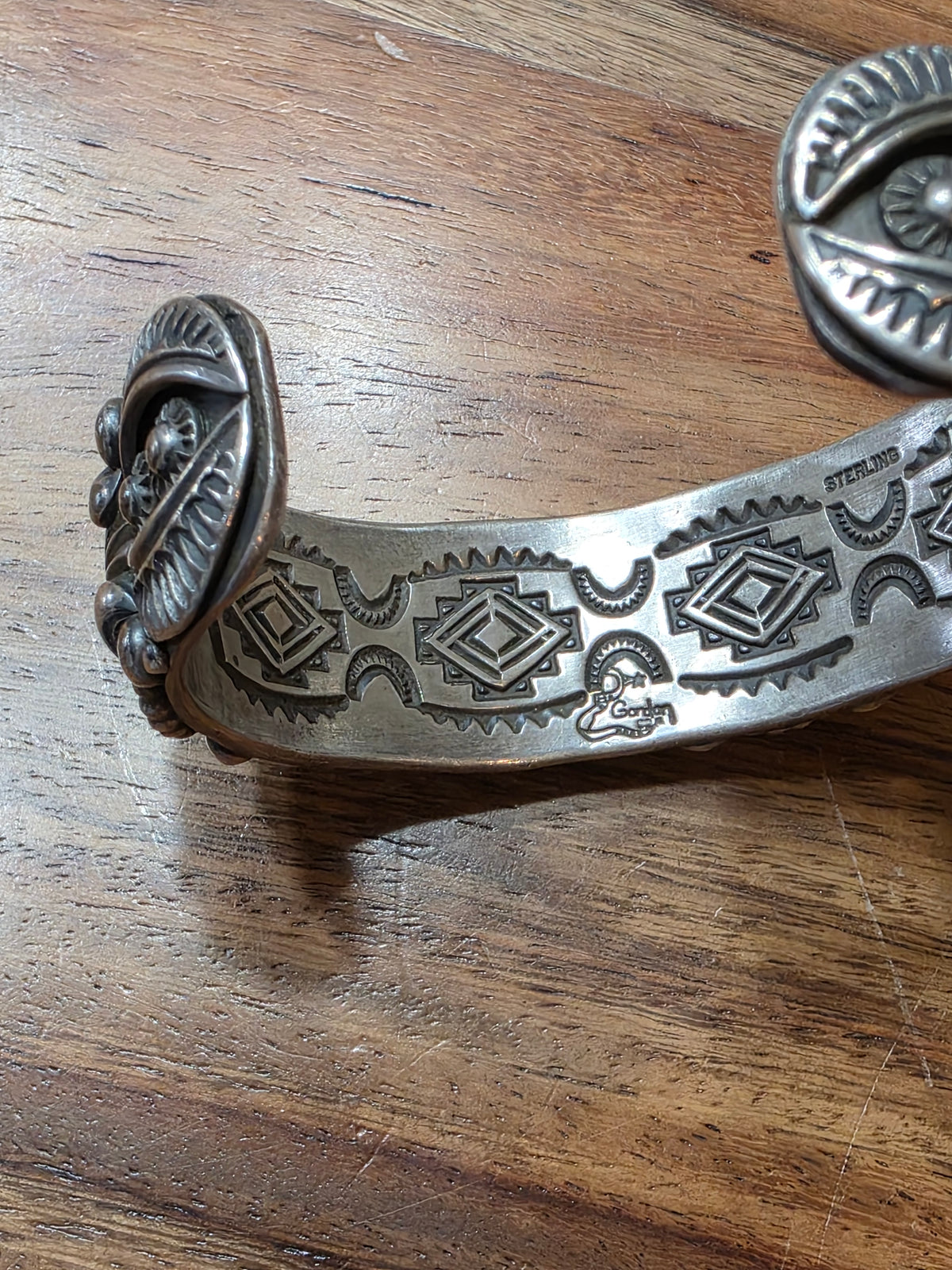 Navajo Delbert Gordon Dry Creek Turquoise Ornate Sterling Silver Cuff Bracelet
