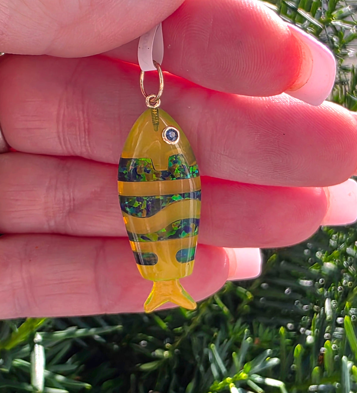 Opal & Green Quartz Fish Pendant