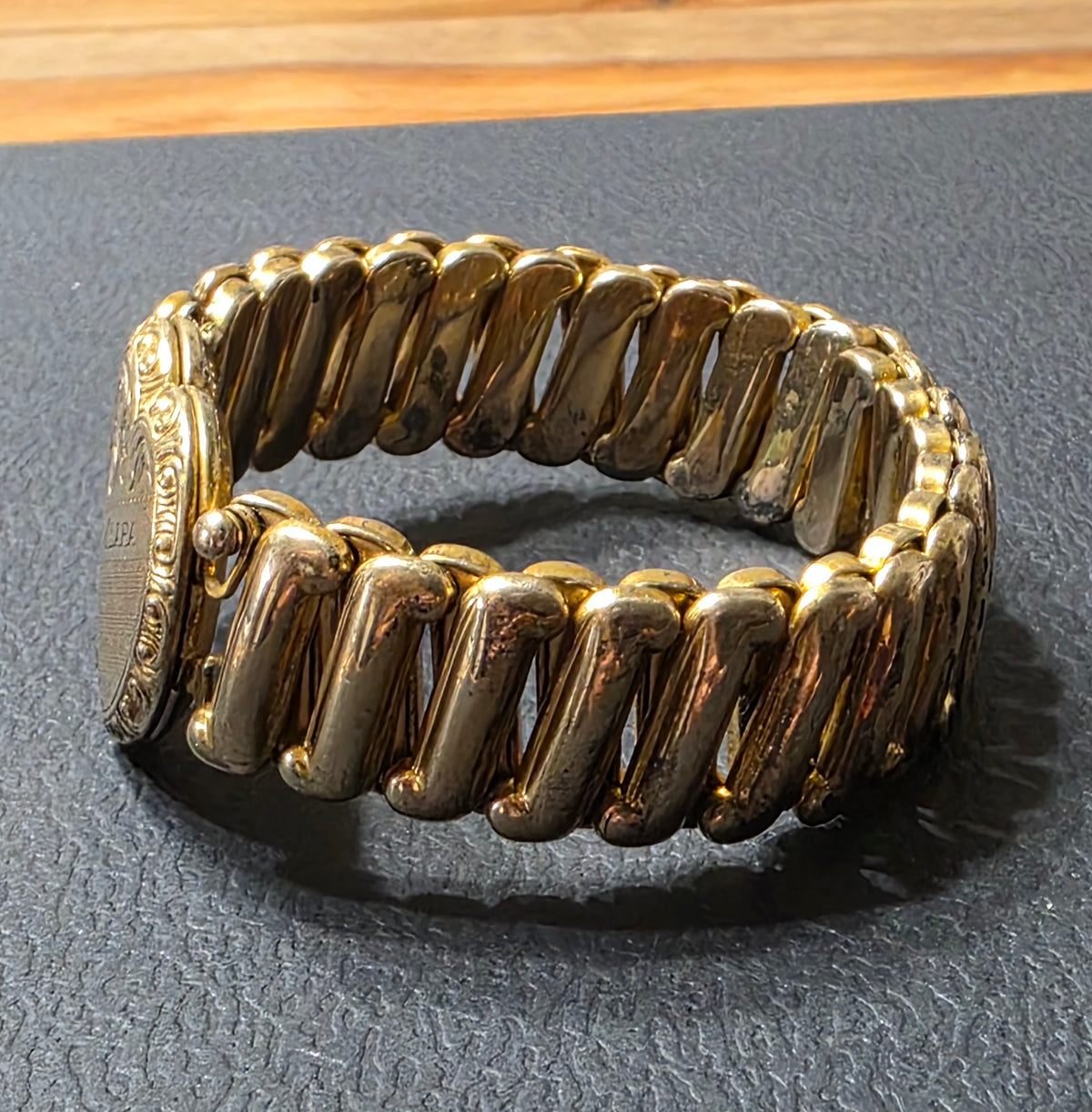 Vintage 1940s Sweetheart Expansion Bracelet With Heart Locket, Monogram "Clara"