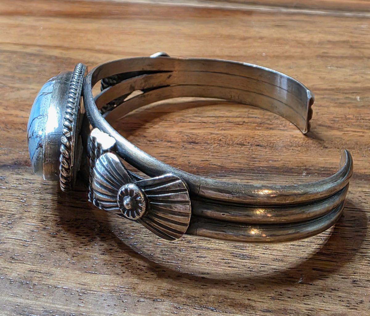 Navajo M. Spencer Sterling Silver Golden Hills Turquoise Cuff Bracelet