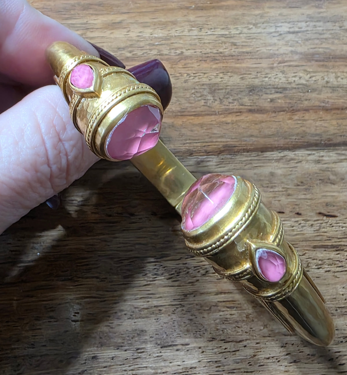 Julie Vos Gold Cannes Demi Cuff Bracelet - Iridescent Peony Pink, Hinged Clamper