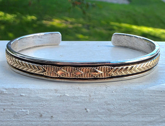 Bruce Morgan Navajo 14K Gold & Sterling Silver Hand-Stamped Cuff Bracelet (18g)