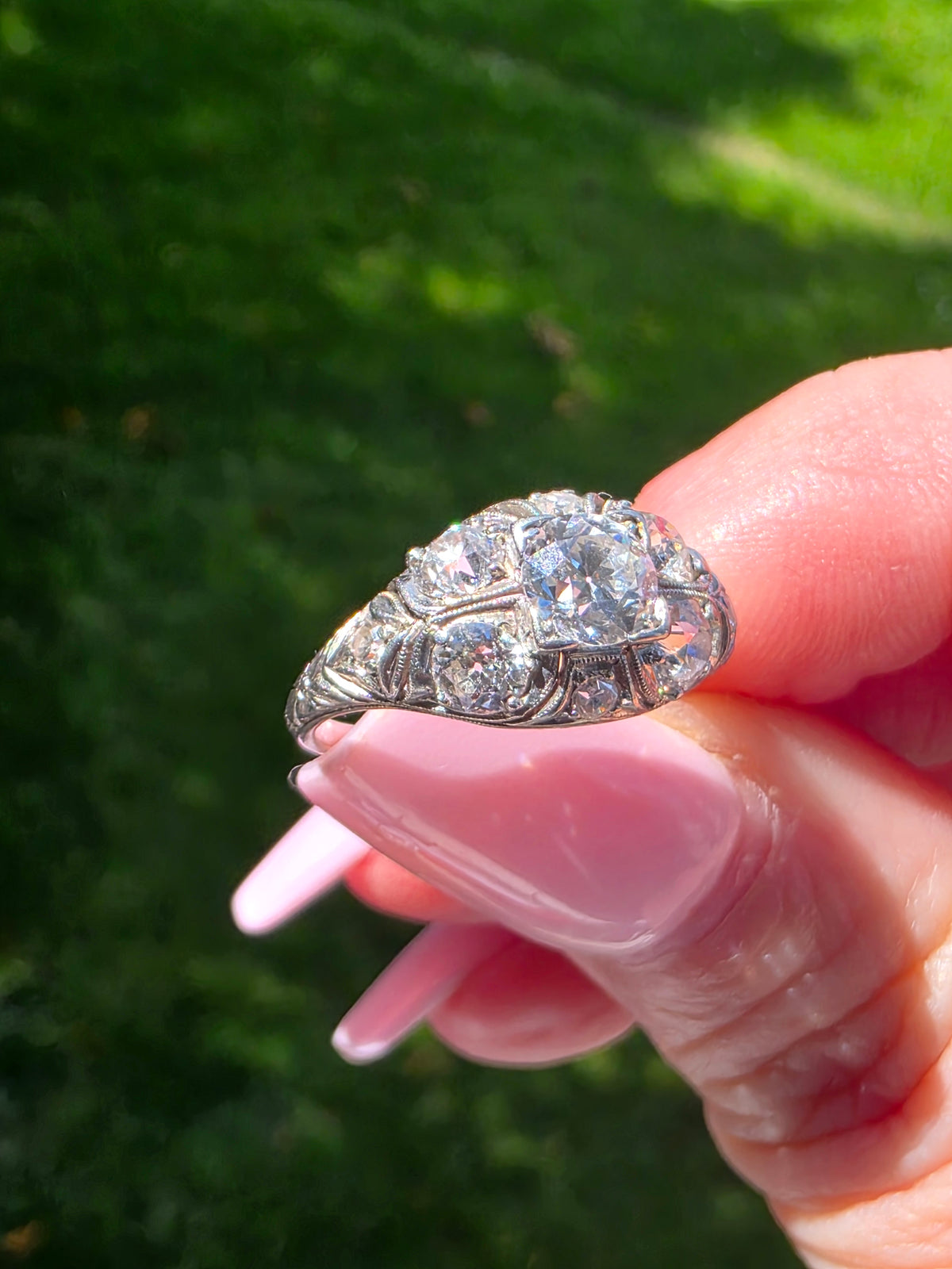 Art Deco Platinum Old Euro Cut Diamond Ring