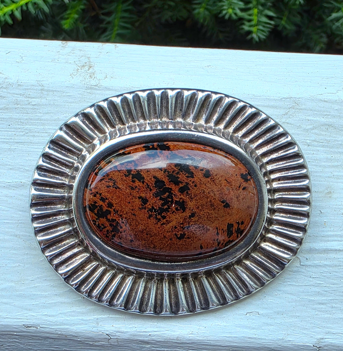 Vintage Sterling Silver Mahogany Obsidian Pendant Brooch