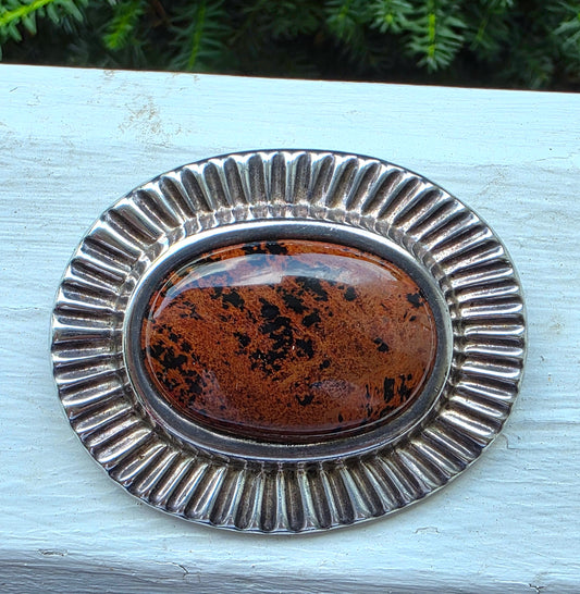 Vintage Sterling Silver Mahogany Obsidian Pendant Brooch