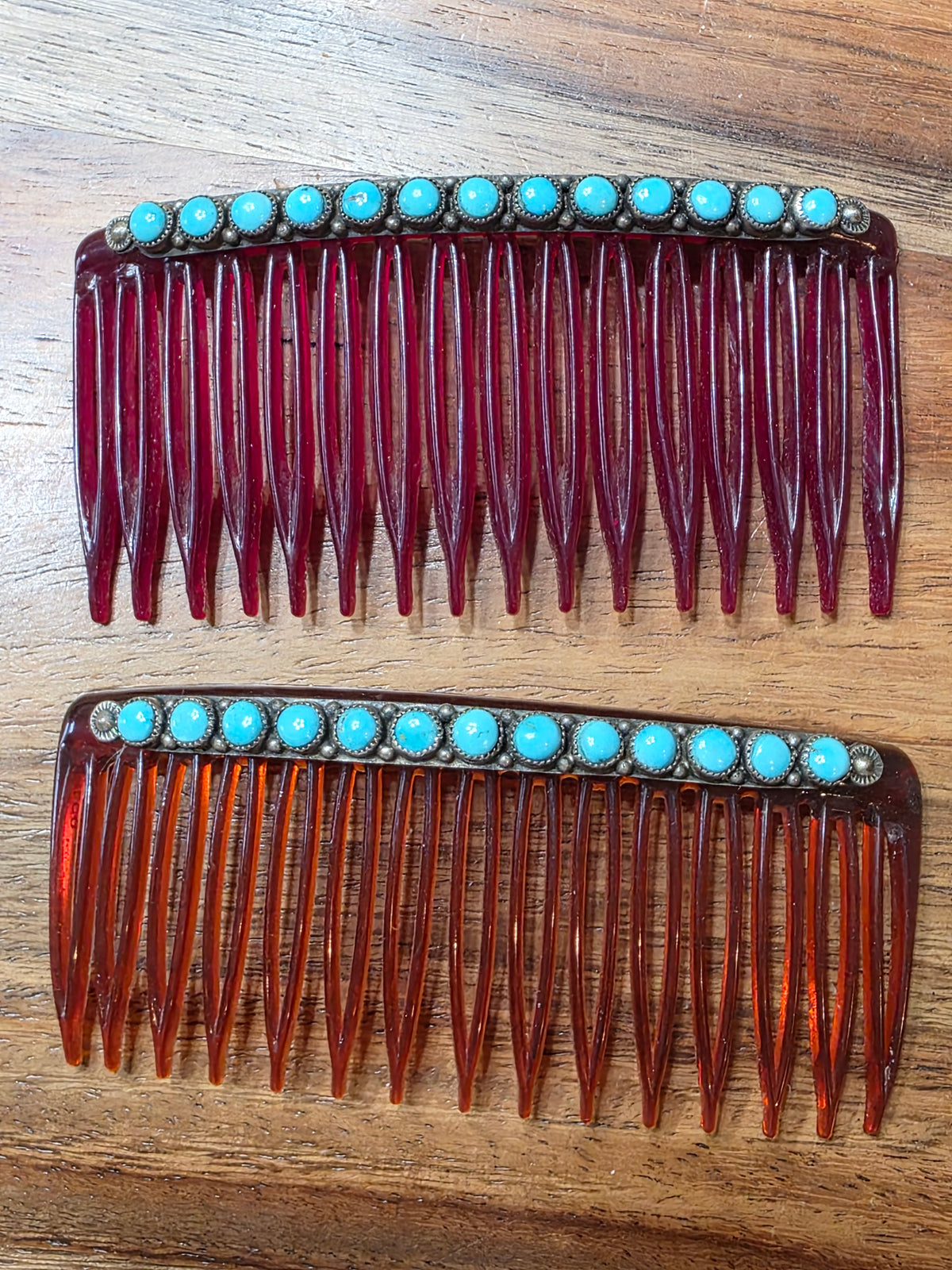 Old Pawn Zuni Indian Sterling Silver Snake Eye Turquoise Hair Combs