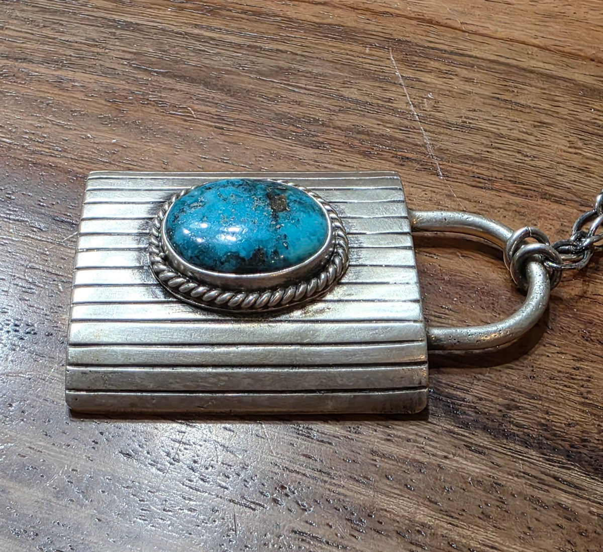 Navajo Bea Johnson Sterling Silver Turquoise Padlock Style Necklace