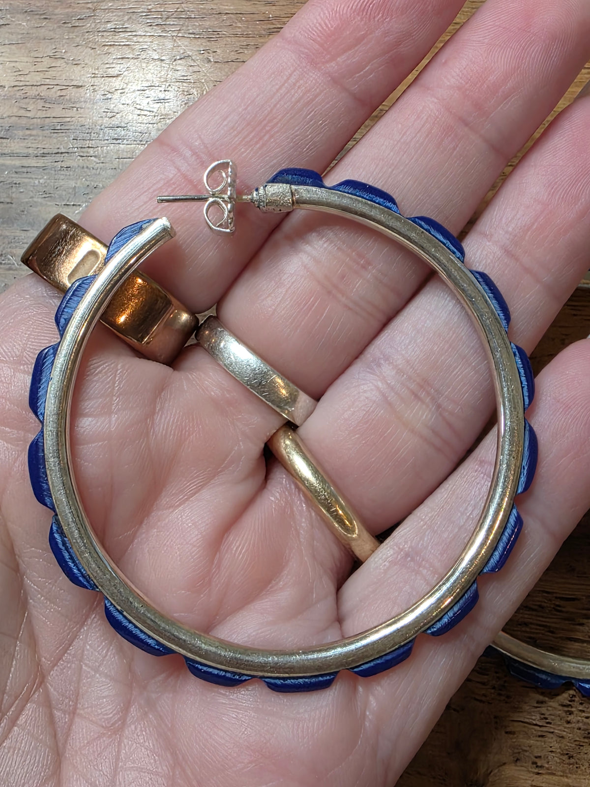 Federico Jimenez Sterling Silver Blue Lapis Lazuli Hoop Earrings 2 3/8"