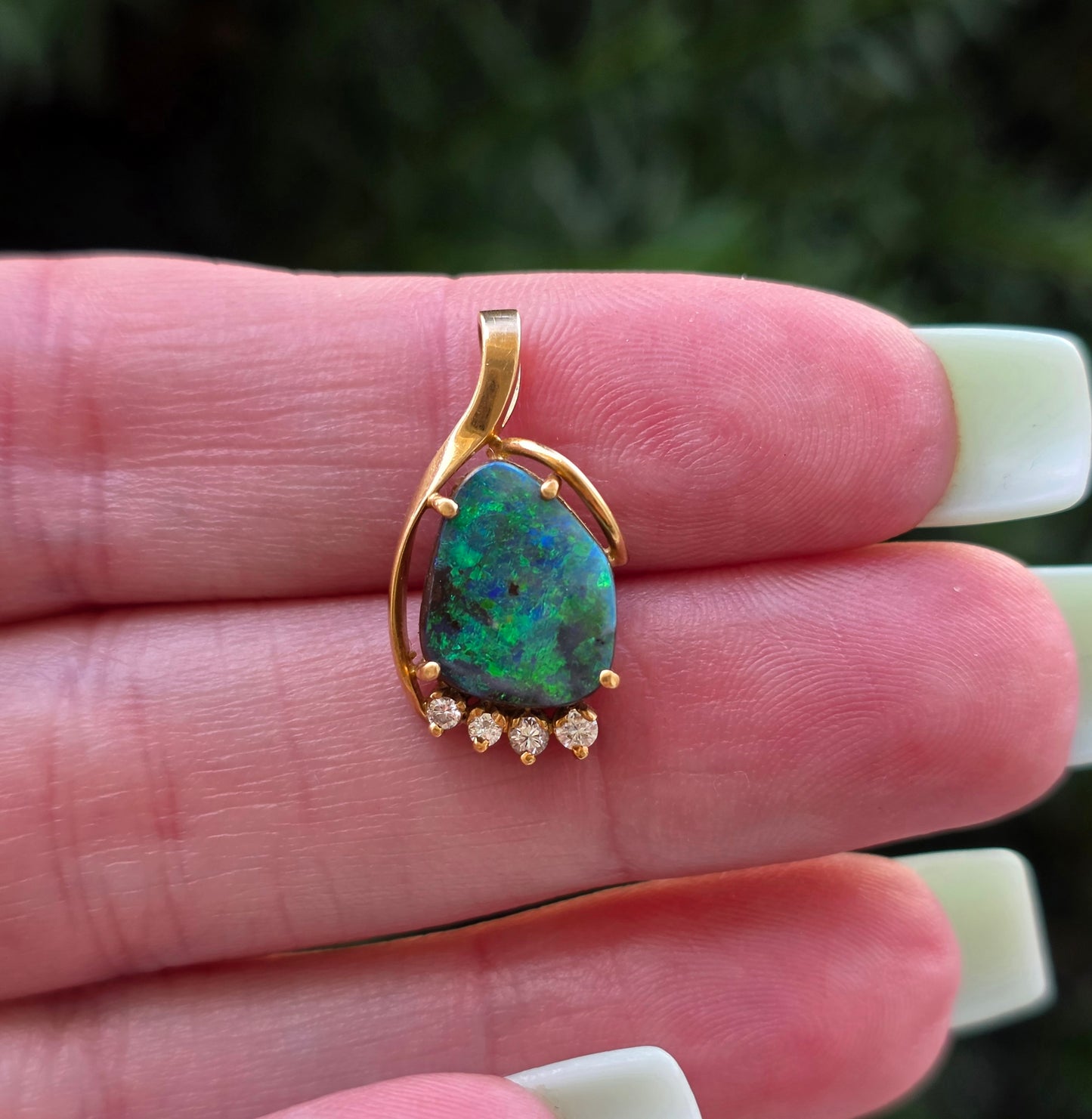 Fiery 18k Gold Black Opal & Diamond Pendant