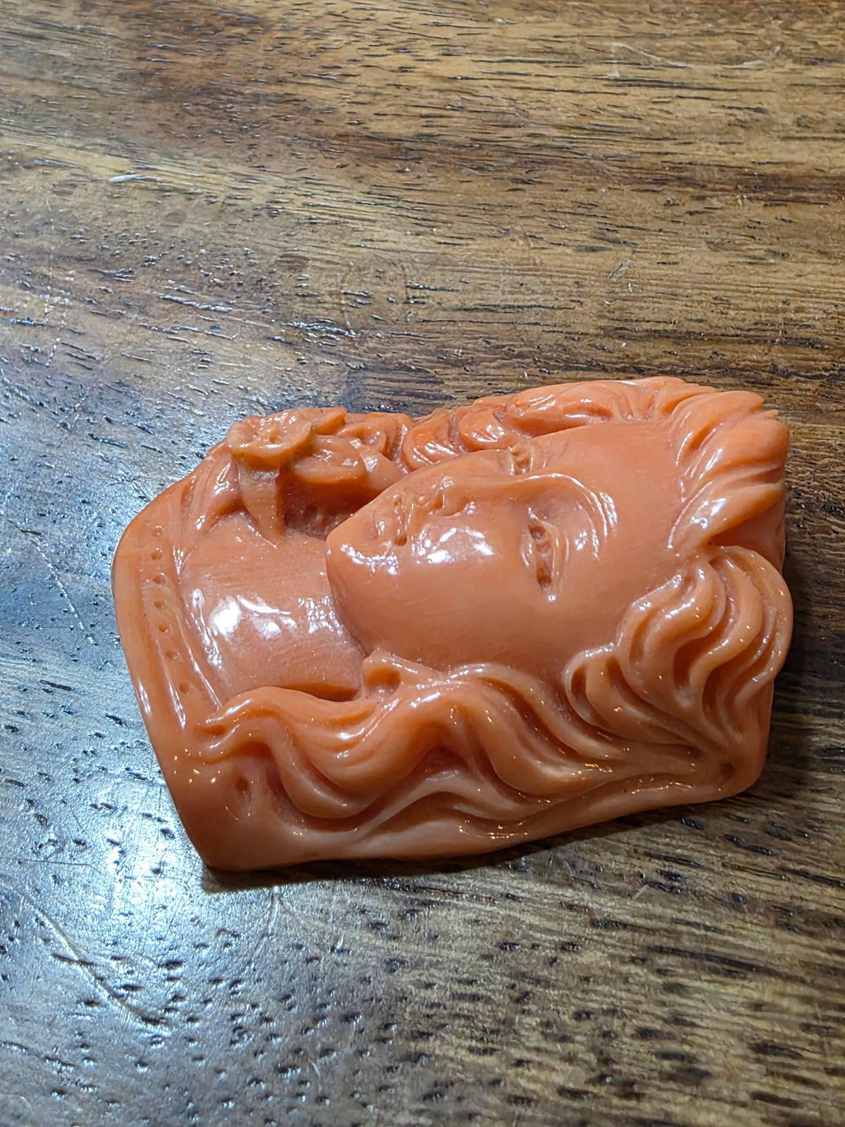 Antique Hand-Carved Natural Salmon Coral Cameo Loose Gemstone | 15.6g / 78ct